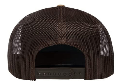Yupoong 5-Panel YP Classic Trucker Cap | High Profile Flat Visor Snapback - color: Multicam Arid Brown