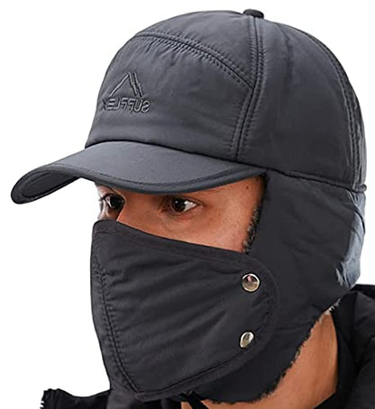 Winter 3 in 1 Thermal Fur Lined Trapper Hat with Ear Flap Full Face Warmer Cover Windproof Cycling Motorcycle Headwear - color: 3-in-1 Grey