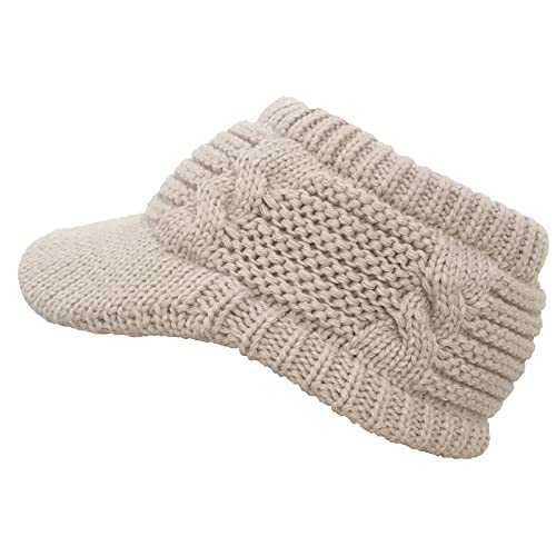 XYIYI Beanie Tail Winter Warm Knit Messy High Bun Ponytail Hats Visor Beanie Cap - color: Beige