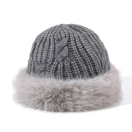 Womens Winter Knit Slouchy Beanie Hat Warm Knitted Skull Ski Cap Hats for Women Plush Edge Brimless Beanies Snow Hat - color: Mg-zzmxg25114-grey