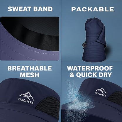 Sun Hat for Men & Women, Breathable Wide Brim Outdoor Fishing Hat with Face Cover & Neck Flap - color: Dark Blue