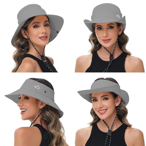 Sun Hats for Women Bucket Hat UV Protection Fishing Hat Wide Brim Safari Hats 2 in 1 Zip-Off Sun Visor Hats UPF 50+ - color: 1pack-light Grey