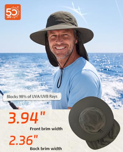 Home Prefer UPF 50+ Sun Hat with Neck Flap Wide Brim Fishing Hat for Men - color: Army Green