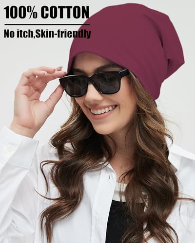 ROYBENS 100% Cotton T-Shirt Beanie for Women Men Slouchy Soft Skull Cap - color: 1pcs-wine Red