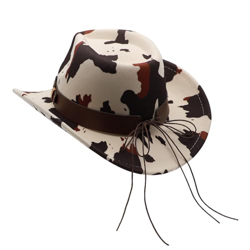 Western Cowboy Hat for Men Cowgirl Hat for Women Unisex Wide Brim Felt Fedora Hats Classic Cowboy Hats - color: Cowprint