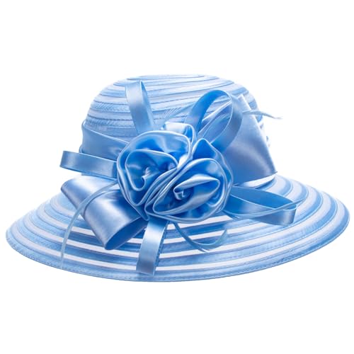 Lawliet Womens Satin Ribbon Church Wedding Sun Wedding Occasion Hat A214 - color: Sky Blue
