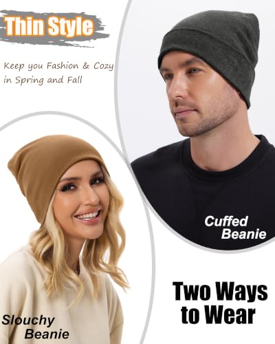 ROYBENS Thin 100% Cotton Beanie for Men Women Lightweight Slouchy Chemo Hat - color: 1pcs-brown