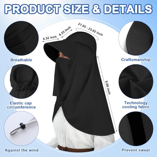 Skicuff 1/3 Pcs Women Sun Hat with Neck Flap - color: Black