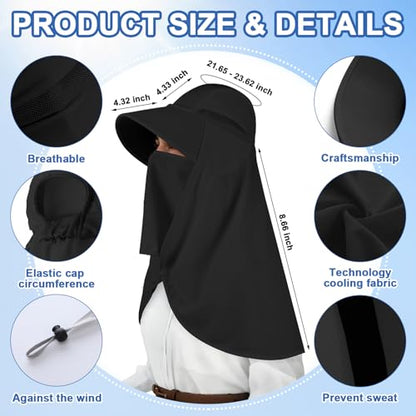 Skicuff 1/3 Pcs Women Sun Hat with Neck Flap - color: Black