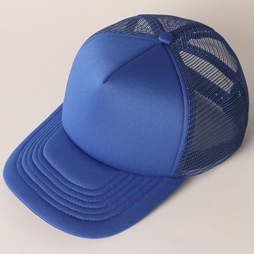 MIRMARU 5 Panels Blank Foam Front Two Tone Solid Trucker Mesh Back Baseball Cap with Adjustable Snapback Strap - color: Solid-royal Blue