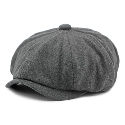 meioro Men's 8 Panel Newsboy Hat Winter Vintage Tweed Flat Cap - color: Grey