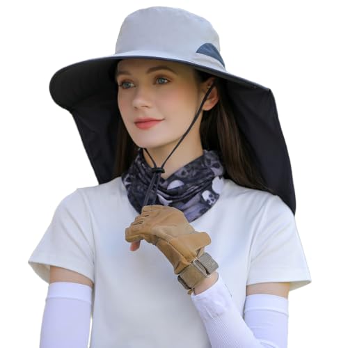 HUAMULAN Women Men Wide Brim Sun Hat Hiking Fishing Hats with Neck Flap - color: Hyp011-qianhui