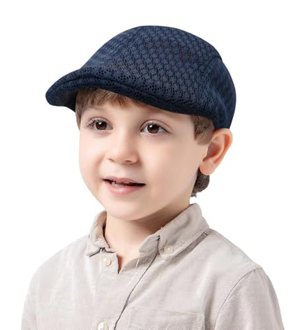 2 Pack Teenagers' Mesh Cap Breathable Summer Newsboy Hat Adjustable Beret Ivy Cap Irish Riding Hiking Hats - color: Black/Navy