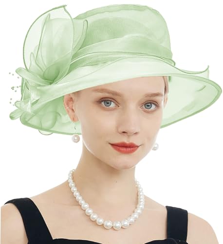 Women's Kentucky Derby Church Dress Hat Wide Brim Leaf Flower Bridal Shower Hat - color: F12-fruit Green