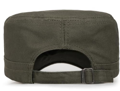 Cadet Army Cap Unisex Military Hat Adjustable Flat Top Cap Baseball Cap - color: Round Button Army Green