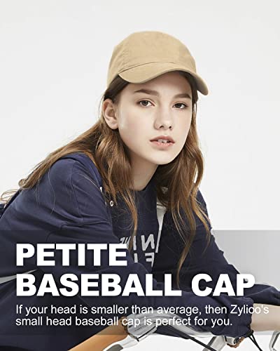 Zylioo Small Baseball Cap for Men Women, Adjustable Unstructured Dad Hat - color: Khaki-fits 21.7"-22.4"/55cm-57cm