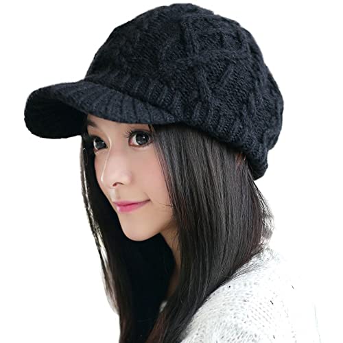 Comhats Wool Blend Visor Beanie for Women, Cable Knit, Large Size - color: Black, size: One Size