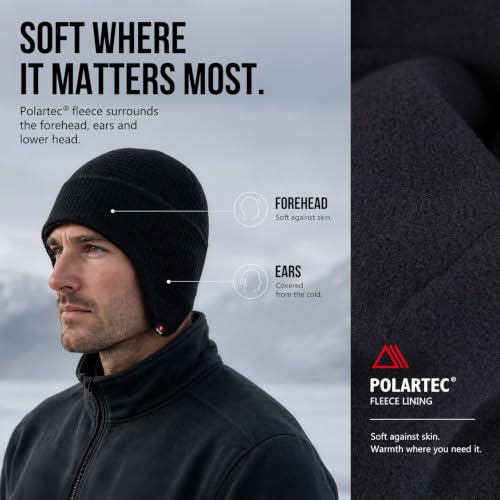 TOP-EX Waterproof Ear Flap Beanie for Men, Polartec Fleece Lined - color: Beige, size: Medium-Large