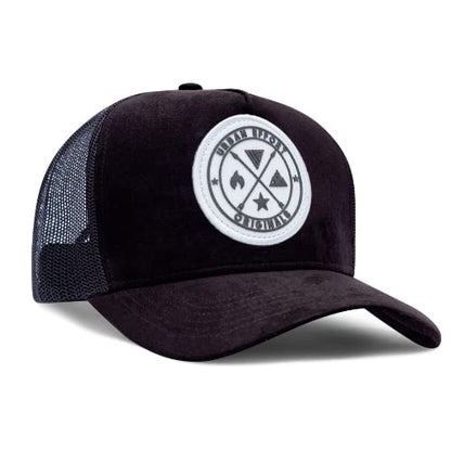 Urban Effort Trucker Hat for Men & Women, Mesh Back Baseball Cap, 5 Panel - color: Black + White Patch, style: Mesh Back
