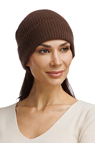 Fishers Finery Women's 100% Cashmere Cuffed Beanie - color: Brown