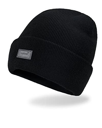 Levi's Mens All-Season Hero Beanie Soft Knit Cuffed Winter Hat, Warm & Comfortable Everyday Style - color: Black Solid