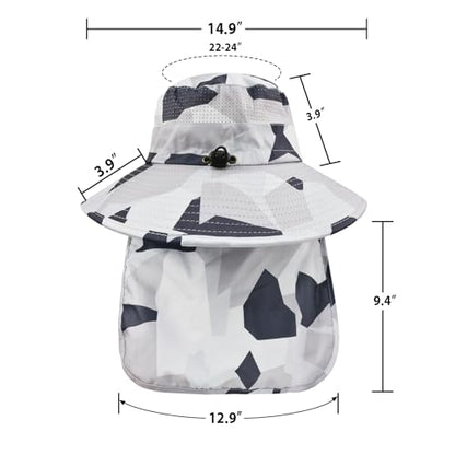 ZOORON Sun Hats for Men Women with Neck Flap Fishing UPF 50+ UV Protection - color: Camo Light Grey