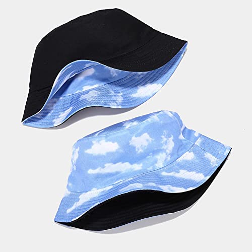 Unisex Print Double-Side-Wear Reversible Bucket Hat - color: Cloud
