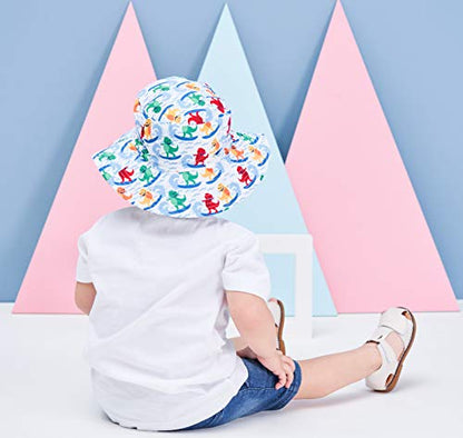 Home Prefer UPF50+ Wide Brim Sun Hat Boys Girls Sun Protection Hat Zoo Beach Swim Safari Bucket Hat for Baby Toddler Kid - color: Dinosaur Surfer, size: 1-2T