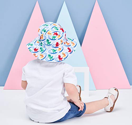 Home Prefer UPF50+ Wide Brim Sun Hat Boys Girls Sun Protection Hat Zoo Beach Swim Safari Bucket Hat for Baby Toddler Kid - color: Dinosaur Surfer, size: 4-8 Years