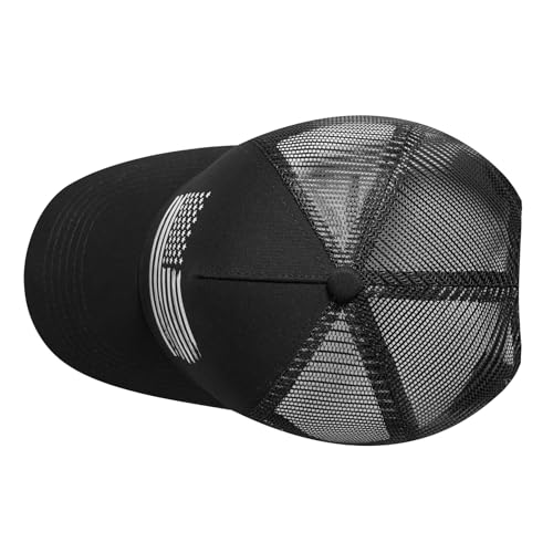 Baseball Cap, American Flag Trucker Hat for Men Women, Breathable Adjustable Fit Outdoor Mesh Snapback Hats - color: Black/White Flag