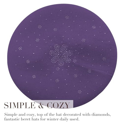 Sumolux Women Beret Hat French Beret Beanie Cap Classic Solid Color - color: Purple, size: One Size