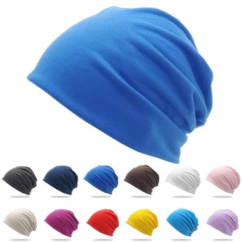 Cotton Slouchy Beanie hat Candy Color Chemo Skull Cap Men Women Beanies - color: Blue