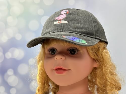 Adjustable Embroidery Animal Baseball Hat for Kid Toddler Child - color: Flamingo (Washed Black)