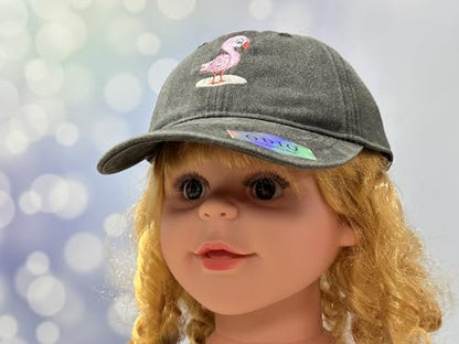 Adjustable Embroidery Animal Baseball Hat for Kid Toddler Child - color: Flamingo (Washed Black)