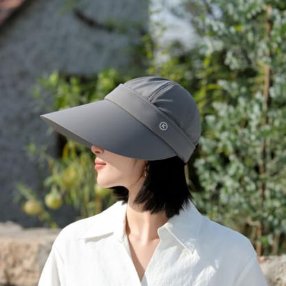 Women Sun Hats Detachable Wide Brim Sun Protection UPF 50+ Packable 2 in 1 Summer Beach Visor Cap - color: Grey