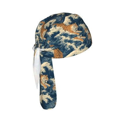 Adjustable Cycling Cap, Quick Dry Sports Bandana Skull Cap Helmet Liner - color: Waves Tiger
