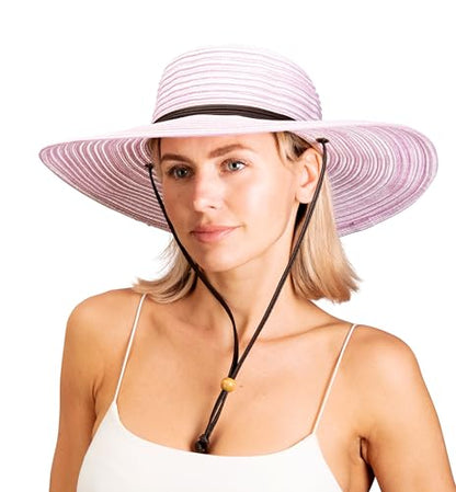 Sloggers Women's Wide Brim Braided Sun Hat with Wind Lanyard - UPF 50+ Maximum Sun Protection - color: Lavender
