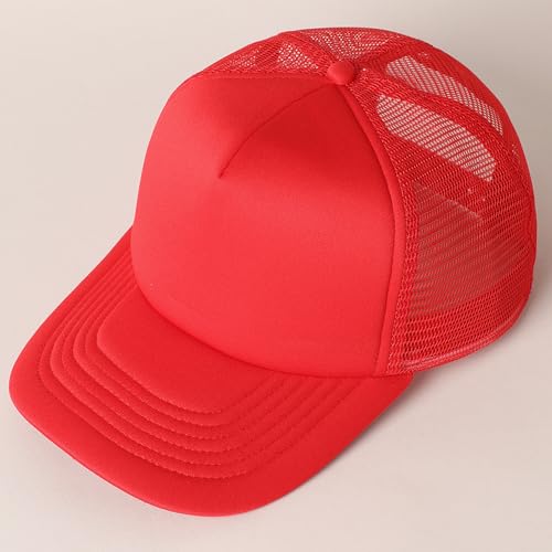 MIRMARU 5 Panels Blank Foam Front Two Tone Solid Trucker Mesh Back Baseball Cap with Adjustable Snapback Strap - color: Solid-red