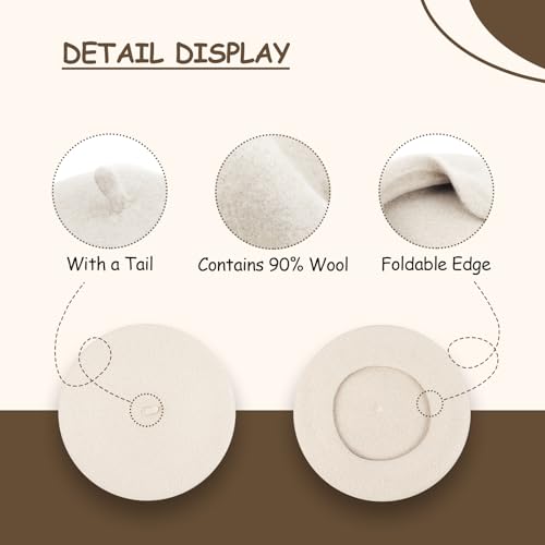 Gllutt Women Wool Beret Hat French Style Solid Color - color: Beige