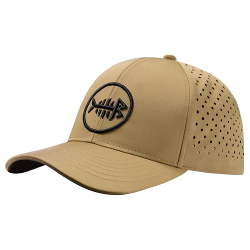 BASSDASH Unisex UPF 50+ Water Resistant Baseball Cap with Laser Cut Mesh - color: Khaki, style: Big Head
