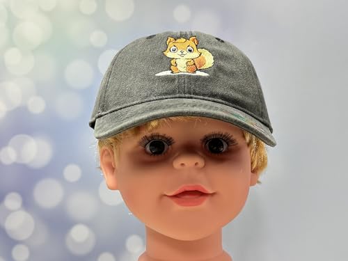 Adjustable Embroidery Animal Baseball Hat for Kid Toddler Child - color: Squirrel (Washed Black)