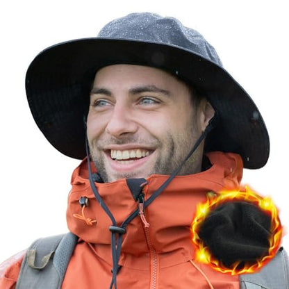 Oversized XL XXL Waterproof Winter Bucket Fleece Lined Rain Hat Cold Weather Hiking Fishing Outdoor 57-65CM - color: Navy, size: Large