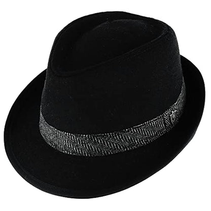 Men’s Fedora, 2” Brim, Classic Wool Blend with Herringbone Band - color: Black, size: Medium