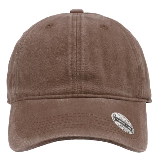 Falari Vintage Washed Cotton Baseball Caps, Original Classic Adjustable Size Low Profile Unconstructed Distressed Dad Hat - color: 1pk - Brown