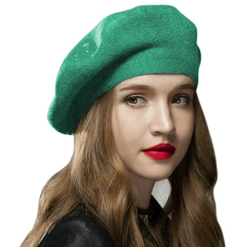 Sumolux Women Beret Hat French Beret Beanie Cap Classic Solid Color - color: Green, size: Large