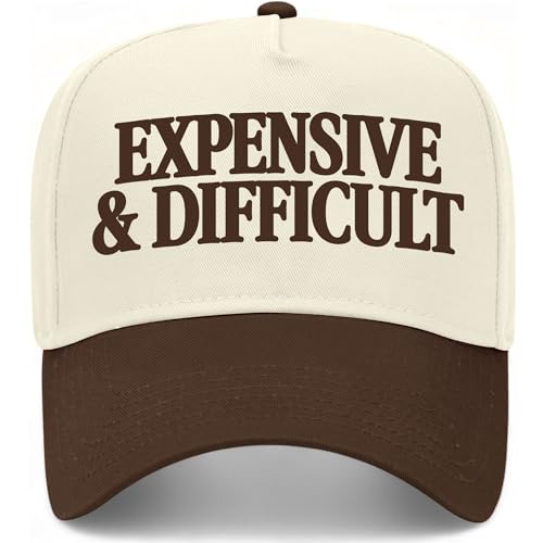 Expensive & Difficult Serif Vintage Trucker Hat | Funny Premium Snapback Baseball Hat for Men & Women - color: Brown/Natural