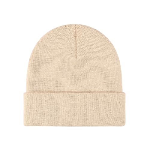 Winter Beanie Men Women Heavyweight Stretch Knit Cuffed Hat - color: Cream,plain