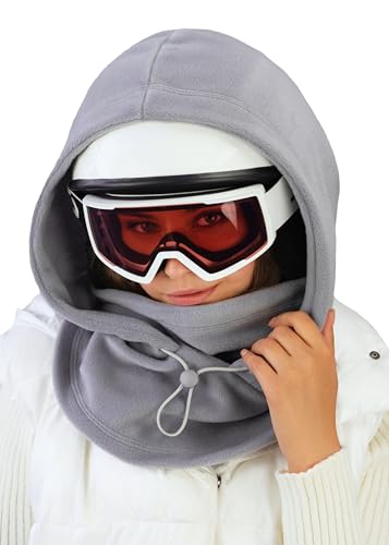 Fleece Balaclava Over Helmet - Warm Helmet Ninja Hood - Snowboard Hooded Hat Neck Gaiter Ski Mask - color: Gray, size: One Size