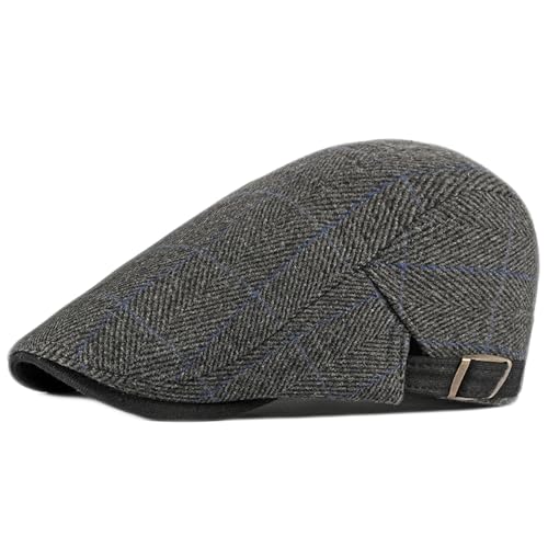 Newsboy Hat for Men Flat Cap Adjustable Tweed Ivy Gatsby Cabbie Hat - color: Plaid-black