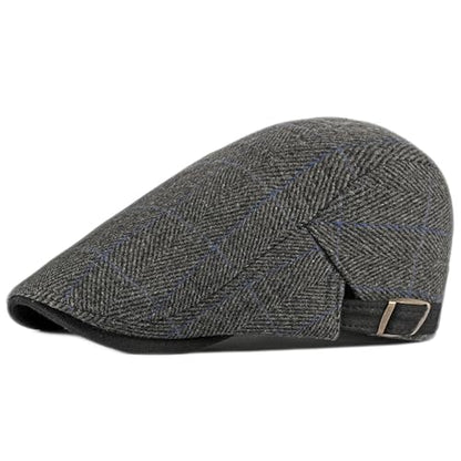 Newsboy Hat for Men Flat Cap Adjustable Tweed Ivy Gatsby Cabbie Hat - color: Plaid-black